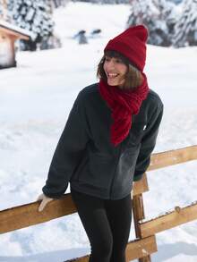 In My Nature Women's Letter Print Long Sleeve Zip-Up Outdoor Fleece Jacket - Dark Grey - View 1