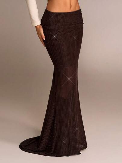 Avantive Women's Sequin Maxi Mermaid Skirt All Shades Of Brown,Autumn,Seksi Chic,Night Out Party Y2k 90s Vintage Shiny Waisted Long Skirt For Club Cocktail