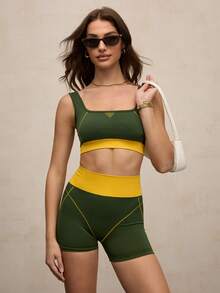 Activina Women's Contrast Color Everyday Fitness Sports Bra Color Block Sports Bra - Green - View 4