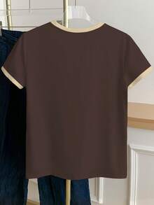 Resyla Áo thun nữ cổ tròn tay ngắn in hình nơ khối màu - Cà phê nâu - Xem 2