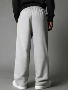 Manfinity Dauomo 男士字母印花抽绳腰带口袋休闲宽松运动裤 - 灰色 - 查看 2