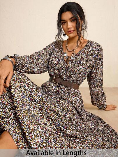 SHEIN Tall CURVE Plus Size Fall Clothes All Over Print Shirred Leopard Long Sleeve Dress/Fall Dresses/Fall Women Outfits Fall Wedding Guest Dress Elegant Women Dresses