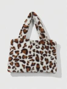 ROMWE Goth 1 buah Tas Tote Bulu Imitasi Berkualitas Tinggi Ukuran Besar Bergaya Retro Chic Kasual Modis dengan Penutup Magnet, Cocok untuk Wanita, Serbaguna untuk Bepergian, Penggunaan Sehari-hari, dan Hadiah, Musim Gugur/Musim Dingin - Putih-putih-2 - View 3
