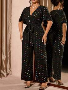 Cravure Bộ đồ liền thân thanh lịch đính sequin laser cỡ lớn cho nữ - màu đen - Xem 6