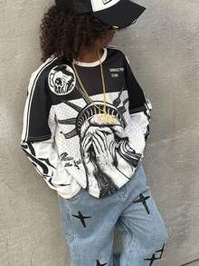 Coolane Kids Tween Boys' Winter Casual Letter Print Round Neck 2 In 1 Long Sleeve  Black T-Shirt For Autumn,Christmas/New Year/Thanksgiving/Party/Elegant/Chic, Boys Hip Hop Clothing, Kida Graphic Tees, Kids Streetwear - Black and White - View 4