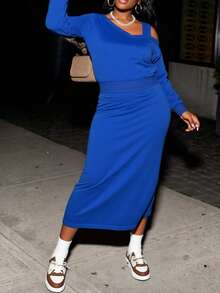 Slaydiva Ținută de damă mărime mare 2025 toamnă/iarnă nouă, potrivită pentru festivaluri de muzică primăvară/vară, Paște, petrecere de ziua de naștere, absolvire, stil universitar, student, ținute zilnice, asortate la toate, casual, vacanță, călătorii în croazieră, plajă, bronzare, virală, ținute streetwear, invitați la nuntă, ținute de aeroport - Albastru - A