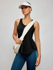 Activina Solid Split Back Sports Tank Top - Black - View 5
