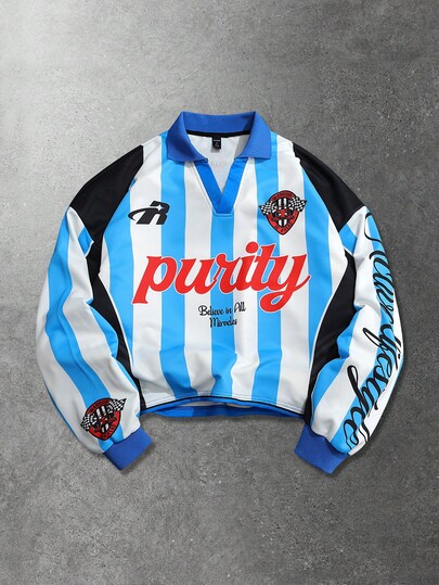 Camiseta de manga larga con estampado de fútbol inglés, estilo deportivo casual unisex