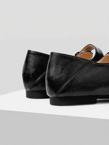 Mnmlis New Autumn Mary Jane Flats With Pointed Toe And Buckle Strap - Black - View 12