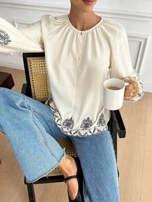 Serisse Áo sơ mi nữ tay phồng thêu hoa, kiểu dáng thanh lịch, áo sơ mi nữ sang trọng, áo kiểu công sở, áo sơ mi nữ mùa thu/đông, áo lễ Tạ ơn, áo kiểu nữ thường ngày, áo đi học, áo kiểu nữ thanh lịch, phù hợp cho các hoạt động hàng ngày và đi làm, trang phục nữ mùa thu/đông. Áo kiểu thường ngày, áo kiểu năm mới. - Nhiều màu - Xem 5