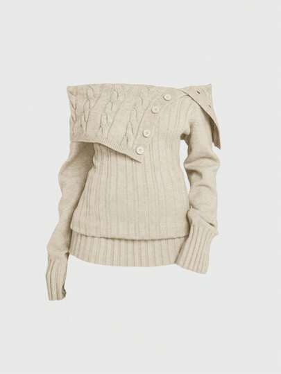 Y2K Stil Off-Shoulder gerippter Strickpullover mit Taillenzug