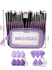 Zestaw pędzli do makijażu 3/18/25/32 szt. Wodoodporna kosmetyczka, opaska na głowę, gąbki, puszek do pudru dla kobiet, profesjonalny zestaw do makijażu, podróż, do użytku domowego, prezent świąteczny, urodzinowy, przybory kosmetyczne, akcesoria kosmetyczne - Fioletowy - Zobacz 13