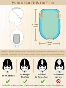 3.1*4.7英寸女士假发片，100%真人发丝，NC自然黑，适合有脱发或头发稀疏的人士，贴合头皮，蕾丝假发片，夹式接发，花朵发夹 - SNatural Black - 查看 6