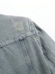 Manfinity LEGND Áo khoác denim xanh phong cách đường phố thường ngày dành cho nam - Màu xanh bụi bặm - Xem 4