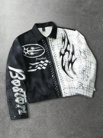 Street Life Men's Casual Streetwear Contrast Color Print Jacket