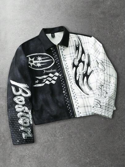 Street Life Men's Casual Streetwear Contrast Color Print Jacket