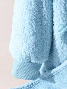 SHEIN Girls' Colorful 3D Bow Fluffy Mid-Length Coat, Casual Winter Jacket Suitable For Travel And Holiday - Blue - View 6