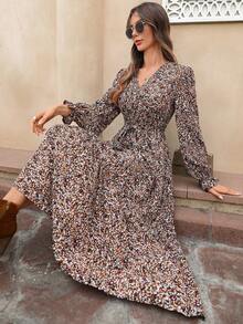 EMERY ROSE 休闲印花长袖收腰女式长连衣裙 - 彩色 - 查看 6