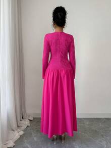 Rafferiza Váy Raffinéa thêu ren chắp vá lãng mạn, Váy dự tiệc/Giáng sinh thanh lịch, Váy sang trọng, thanh lịch - Màu Hồng Tươi - Xem 2