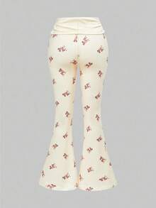 ROMWE J-Fashion 可爱鹿刺绣蕾丝上衣搭配鹿印花喇叭裤，秋冬 - 杏色 - 查看 6