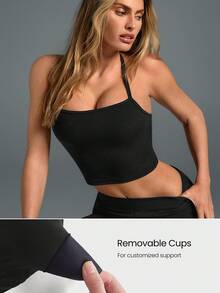 GLOWMODE FeatherFit™ T-Neck Racerback Tank Top Light Support Low Impact Yoga Studio Fall Winter