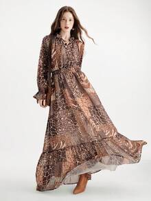 Aveloria Modichic Chiffon Flowy Fabric Cinched Waist Flattering Dress - Multicolor - View 1