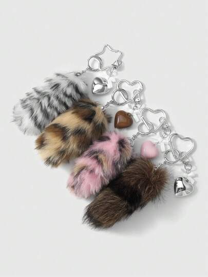 Grunge Punk 1 pieza Exquisito llavero de estilo retro de alta calidad con lazo, forma de corazón, estampado de piel de leopardo de imitación y cola de animal, accesorio de moda como regalo para mujeres