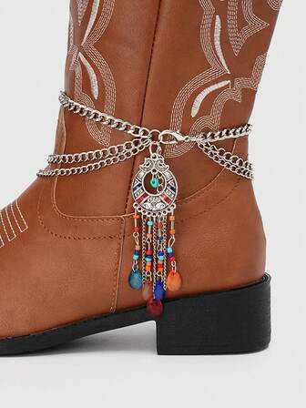 Fairycore 2 Stücke bohemian-Stil Quasten Anhänger Mehrschicht Metall Schuh Kette Stiefel Hängedekoration, Retro für Halloween, tägliche Schuhe & Stiefel Dekoration, Geburtstag Feiertag Ramadan Geschenk