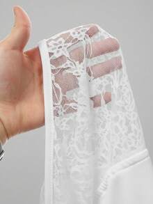 ROMWE Goth Blusa de mujer con cuello cuadrado, mangas acampanadas y parches de encaje en estilo gótico, para Halloween - Blanco - Ver 5