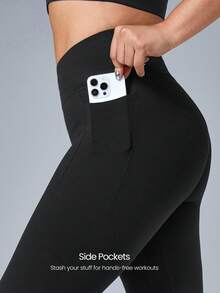 GLOWMODE 24" FeatherFit™-Sculpt Tummy Control Crossover Hold Up Pocket Compression Leggings Yoga Workout Gym  Spring Summer - Black - View 6