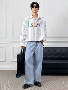 ESTAVOR Męskie jeansy z kieszeniami, luźne, szerokie, uniwersalne, casualowe - Niebieski - Zobacz 2