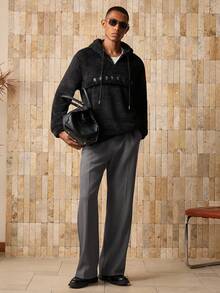 Manfinity VCAY Men Drop Shoulder Teddy Drawstring Hoodie, For Fall Winter - Black - View 3