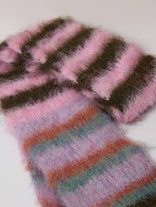 MUSERA Fluffy Multicolour Thin Striped Scarf - Purple - View 2
