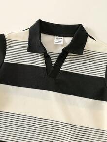 2 pièces Ensemble polo rayé décontracté et pantalon à taille élastique pour bébé garçon. Convient pour les fêtes d'anniversaire, soirées, représentations, mariages, baby showers, 1er anniversaire - Multicolore - Voir 3