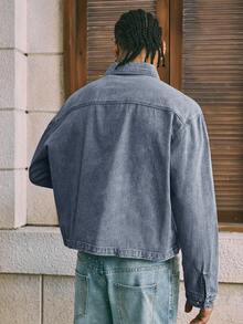 AXEPEAK Áo khoác denim tay dài dáng rộng thoải mái cho nam - Màu xanh lam - Xem 2