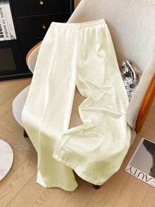 Franclia 大码缎面抽绳系腰直筒裤 - 淡黃色 - 查看 6