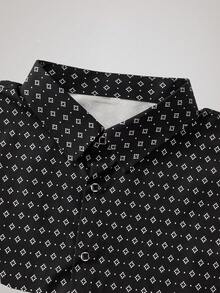 New Men's Fashion Casual Dot & Diamond Plaid Print Long Sleeve Shirt, Fall Old Money Men's Dress Shirt Spring To Summer - Black - View 4