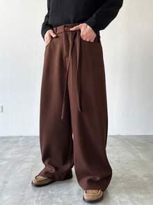 Manfinity Hypemode Quần ống rộng trơn màu thường ngày cho nam, Phong cách đường phố, Rộng thùng thình, Dành cho nam, Cặp đôi, Họa tiết, Tôi yêu bạn trai, Bạn bè, Phù hợp, Bạn trai - màu nâu - Xem 6