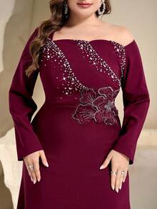 Coutiva Elegant Sequin Embellished Long Sleeve Dress,High-End Formal Burgundy Gown For Banquet,Spring Evening Dinner Wedding Mother Of Groom Turkish Dress - Burgundy - View 5