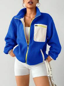 Exploreva 休闲撞色拼接保暖运动夹克，户外抓绒外套，秋冬季