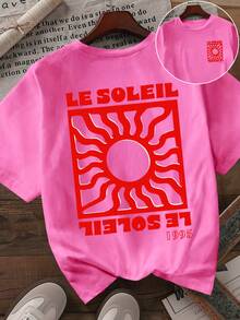 DrmWander 大码休闲印花T恤，街头风短袖T恤，可爱夏日上衣，红色点缀，充满度假风情