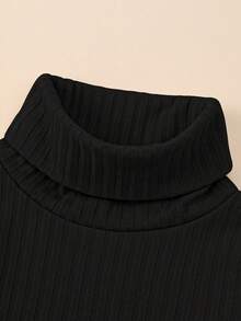 SHEIN 女婴罗纹针织保暖舒适长袖高领T恤 - 黑色 - 查看 4