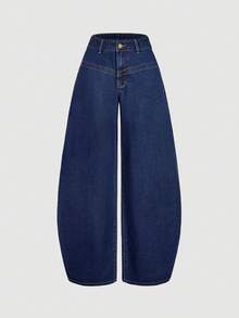 Sweetra 时尚休闲做旧水洗低腰弧形裤腿牛仔裤 - 中等水洗藍 - 查看 4