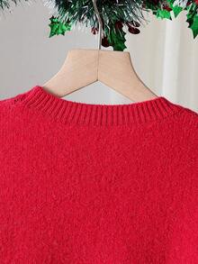 Sparklyn Set de 2 piezas Conjunto de suéter rojo para niñas preadolescentes para otoño/invierno, suéter de cuello redondo súper de moda para fiesta de Navidad, combinado con una falda mini versátil - Rojo - Ver 5
