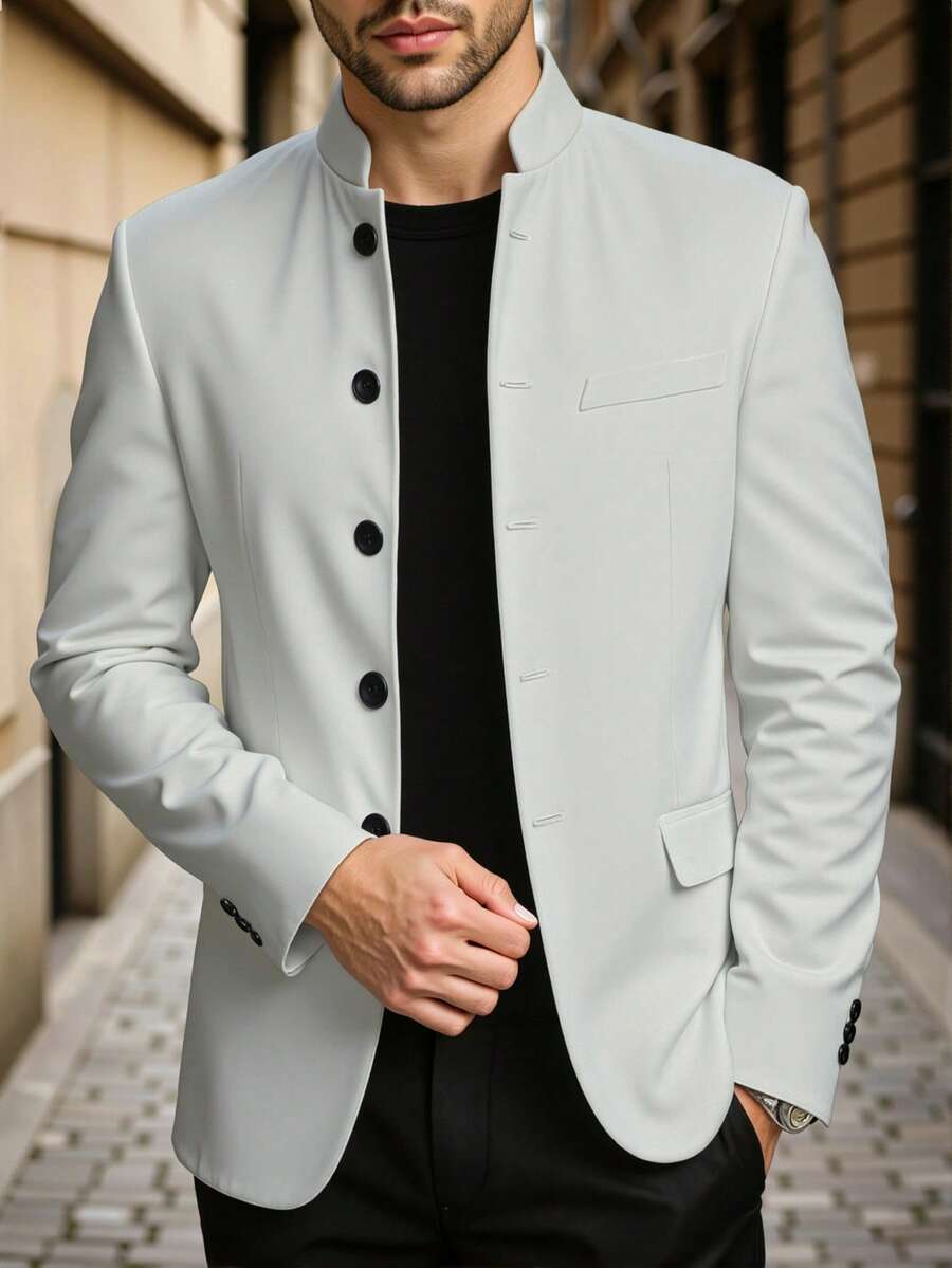 Manfinity Mode 男士休闲商务通勤西装外套 - 淺灰色 - 查看 1