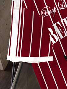 Betty Boop x SHEIN Women's Striped And Cartoon Figure Graphic Round Neck Short Sleeve T-Shirt - White - View 3