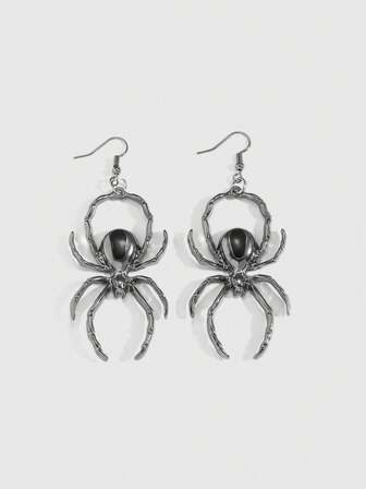 1 Pair Gothic Style Gun & Black Spider Earrings, Suitable For Daily Wear, Parties And Gatherings
