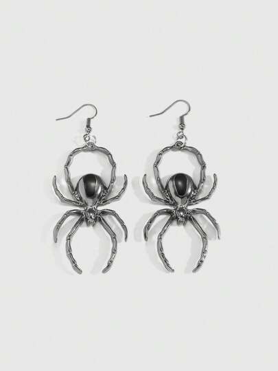 ROMWE 1 par de aretes con estilo gótico de pistola y araña negra, adecuados para uso diario, fiestas y reuniones