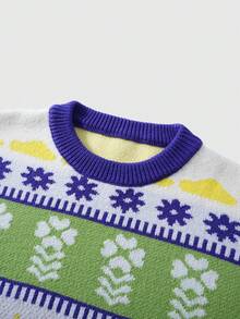 ROMWE MEN Teletubbies X ROMWE Men's Cartoon Figure Graphic Long Sleeve Round Neck Sweater - Multicolor - View 3