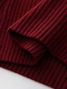 Zielony Women's Fashionable Sexy Solid Color Ribbed Long Sleeve Sweater, Autumn/Winter - Burgundy - View 5